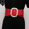 Women's Wide Stretch Crystal Pearl Korean-style Waist Belt Everyday Wear Versatile Designer