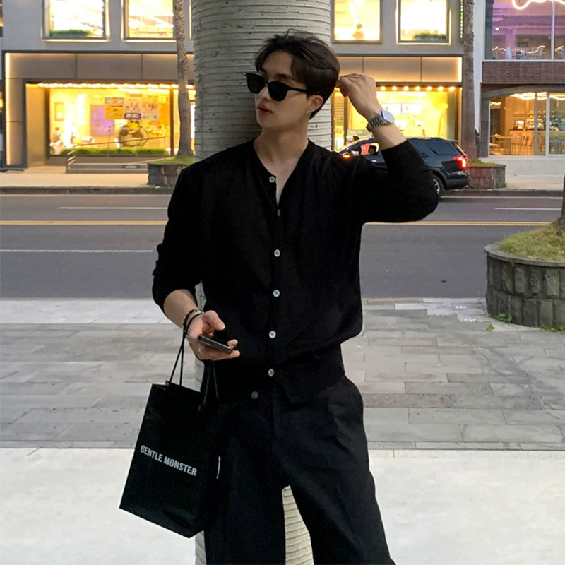 Men's Long Sleeve Korean-Style Retro Knit Cardigan Open-Front Sweater for Office Outfits Fall Work and Weekend Spring Everyday
