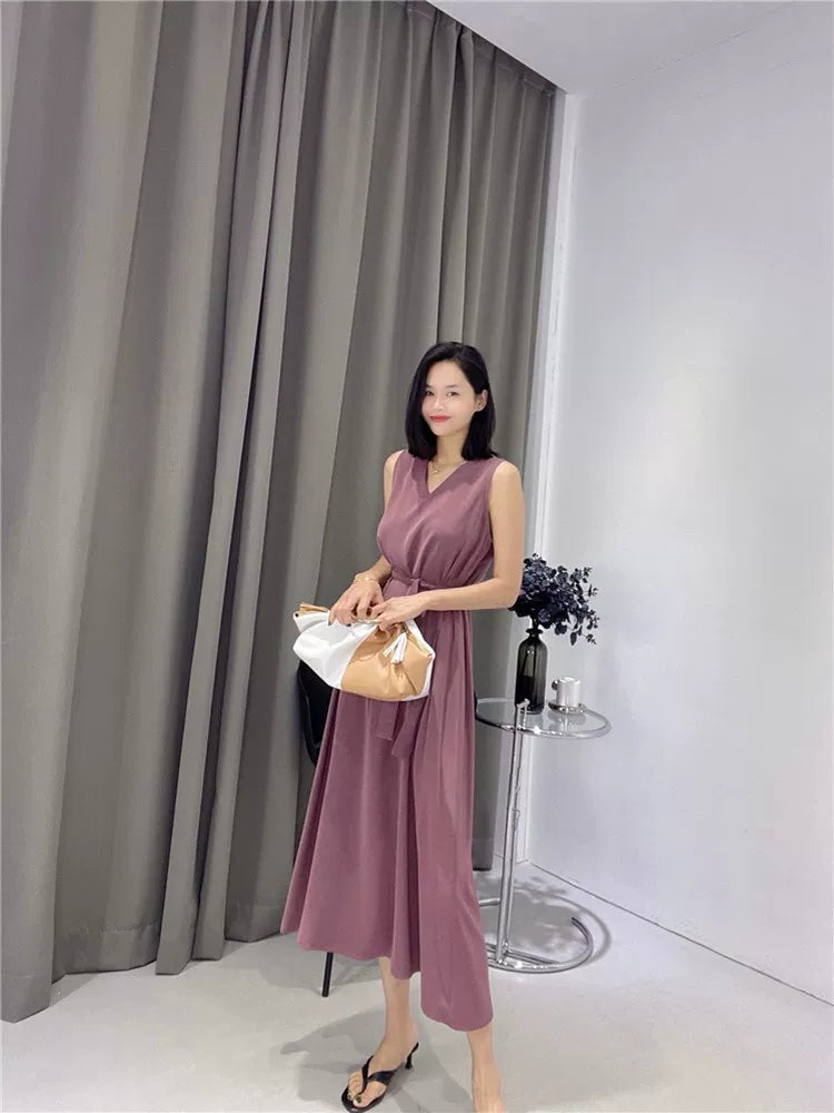 Women's V-Neck Summer Slim-Waist Navy Sleeveless Maxi French-Inspired Halter Evening Dress Spring for Black Tie Wedding Guest Cocktail Party Prom
