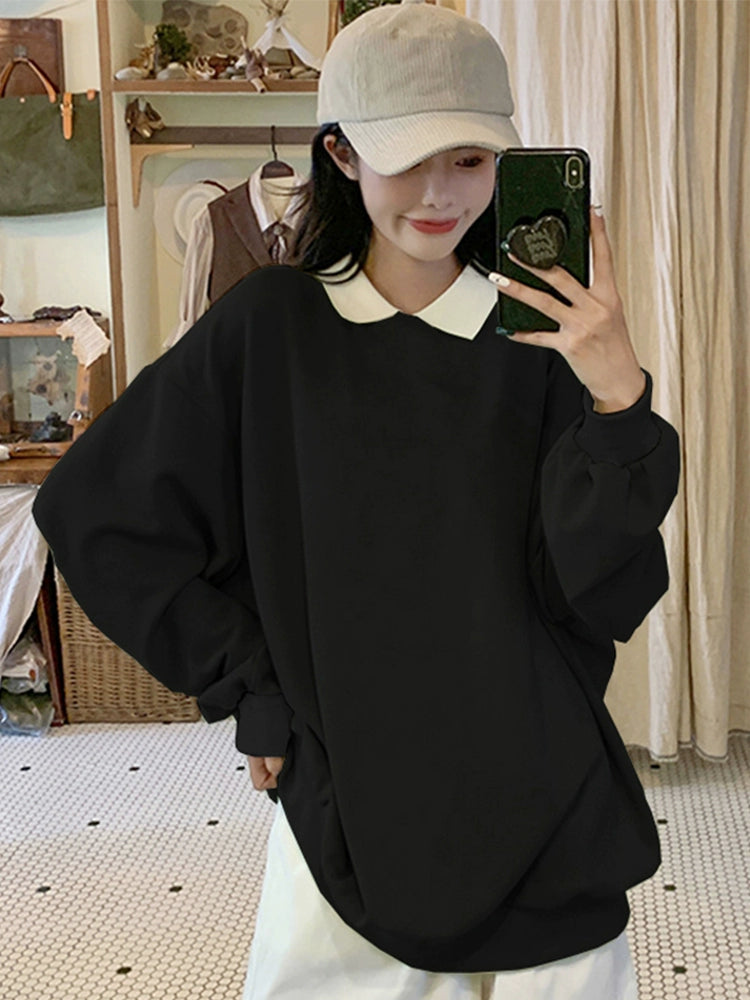 Women's Longline Lapel Plus Size Oversized Midi Hoodie Sweatshirt for Casual Streetwear Fall Travel and Weekend Everyday Date Night