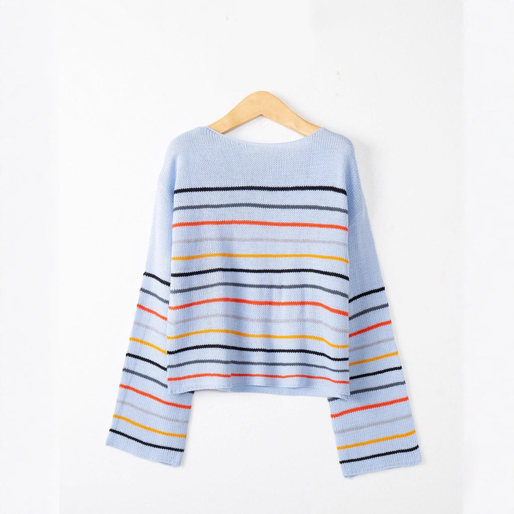 Women's Fall Winter Striped Oversized Long Sleeve Color-Block Casual Sweater Knit Pullover Top