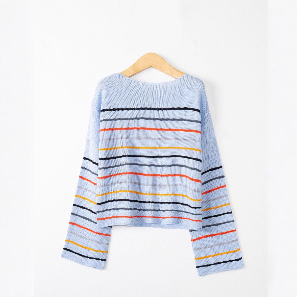 Women's Fall Winter Striped Oversized Long Sleeve Color-Block Casual Sweater Knit Pullover Top