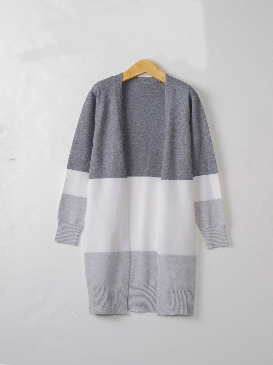 Women's Fall Winter Long Sleeve Color-Block Casual Knit Cardigan Open-Front Sweater