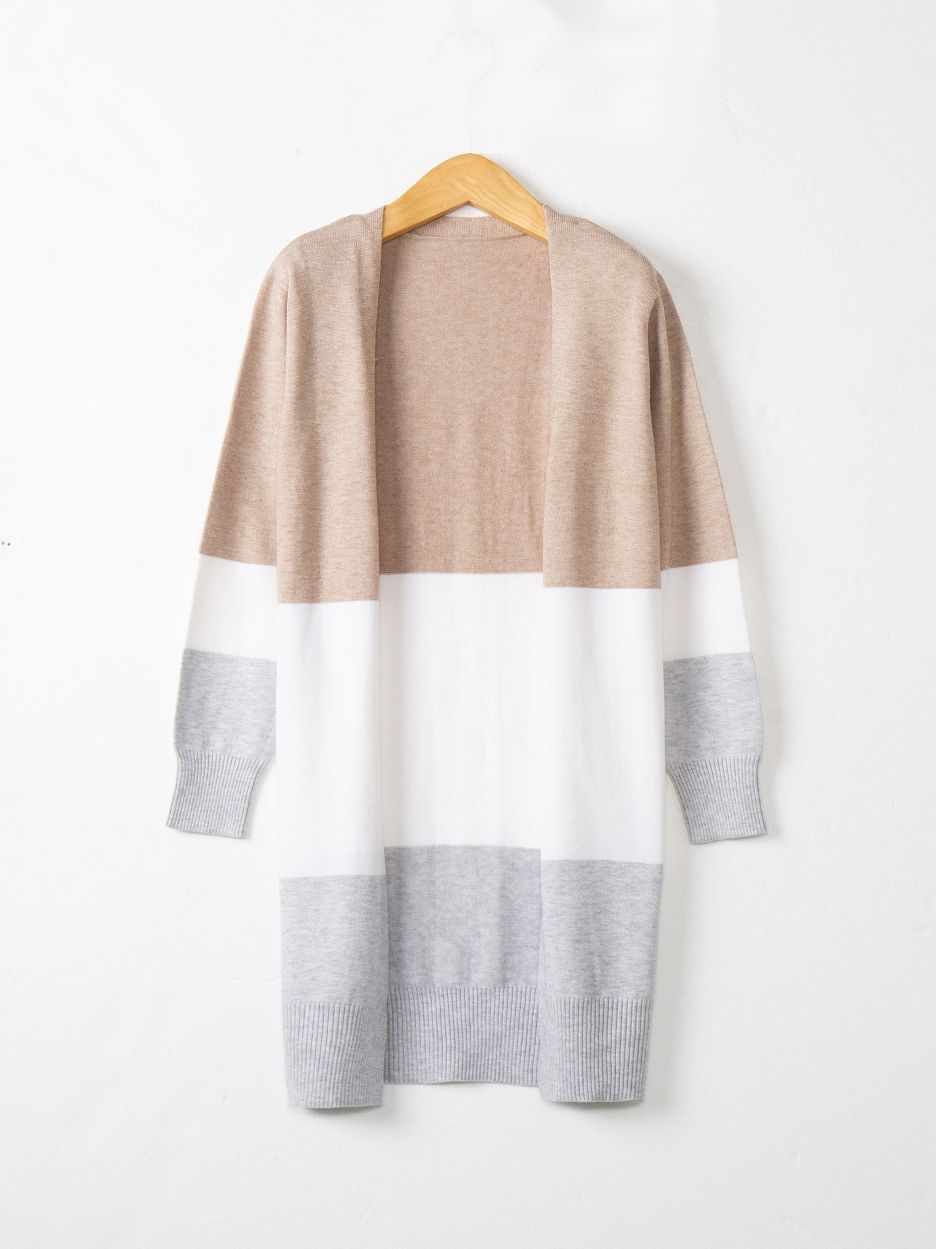 Women's Fall Winter Long Sleeve Color-Block Casual Knit Cardigan Open-Front Sweater