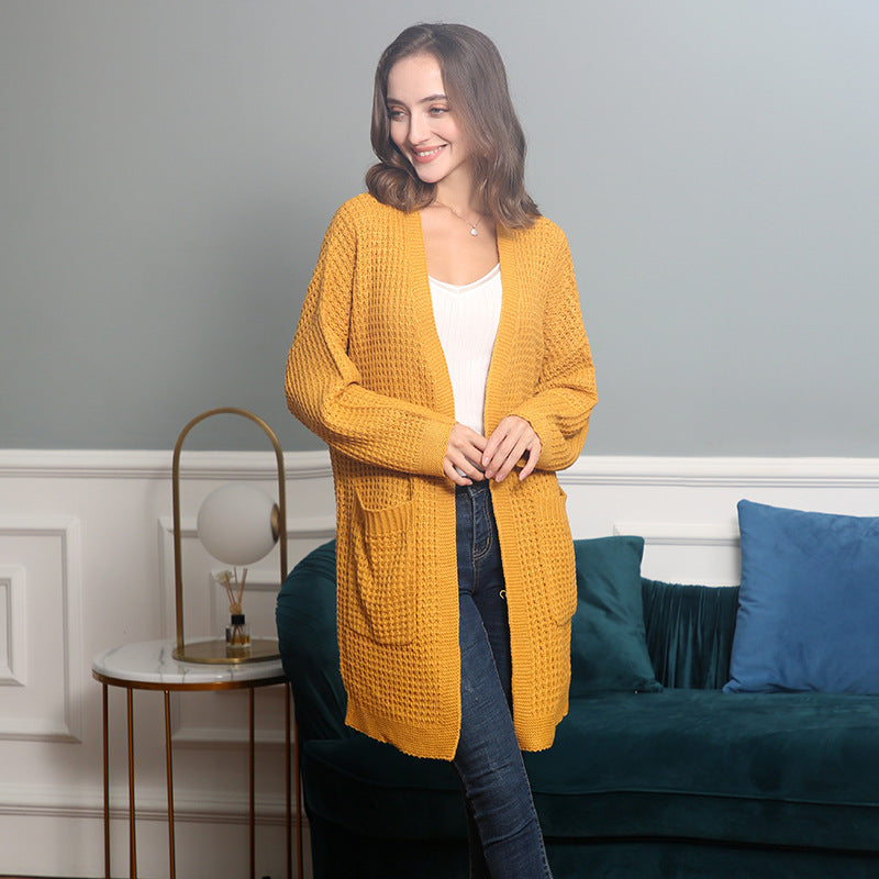 Women's Fall Winter Long Sleeve Cutout Knit Cardigan Open-front Sweater Office Everyday