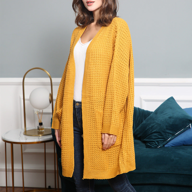 Women's Fall Winter Long Sleeve Cutout Knit Cardigan Open-front Sweater Office Everyday