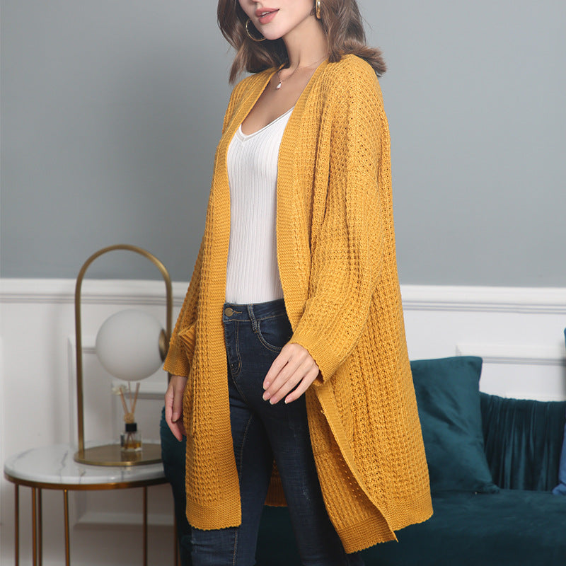 Women's Fall Winter Long Sleeve Cutout Knit Cardigan Open-front Sweater Office Everyday