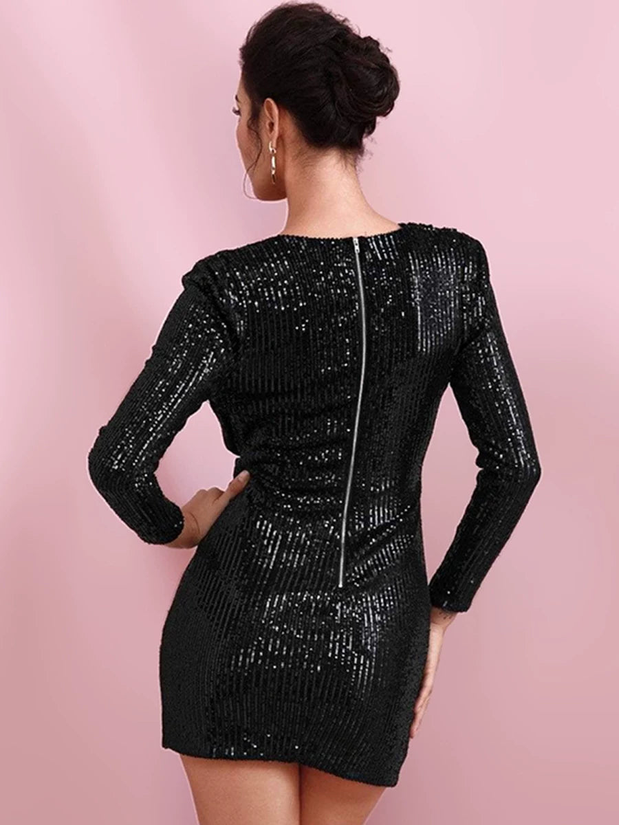 Women's Glitter V-neck Slim-waist Bodycon Slimming Asymmetric Evening Dress Formal Midi Dress Party Dress Formal Party Wedding Guest Dress
