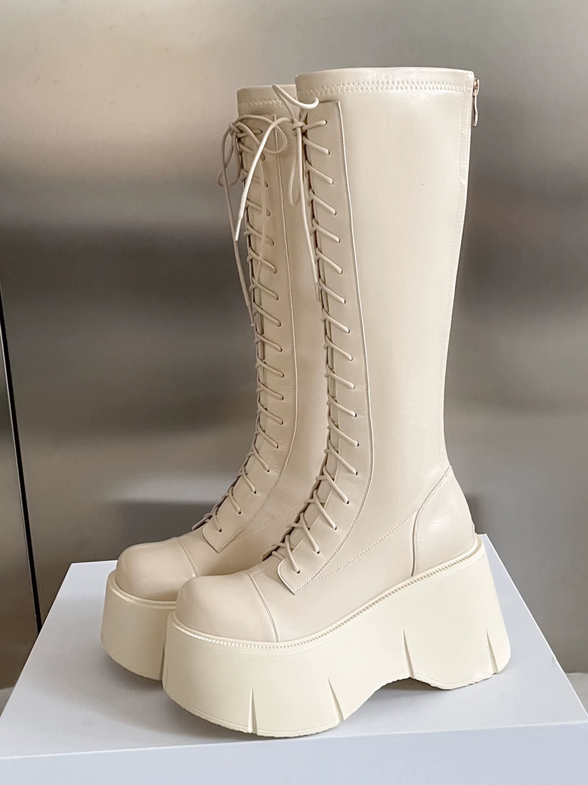 Women's Chunky Sole Leather Fleece-Lined Wedge Moto Boots for Fall Outfits Streetwear Winter Office and Weekend Everyday Wear