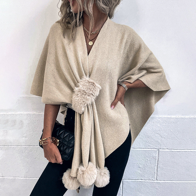 Women's Pompom Fall Winter Fuzzy Knit Shawl Wrap Evening Outfits Scarf Fashion Soft