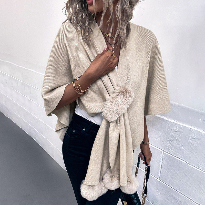 Women's Pompom Fall Winter Fuzzy Knit Shawl Wrap Evening Outfits Scarf Fashion Soft