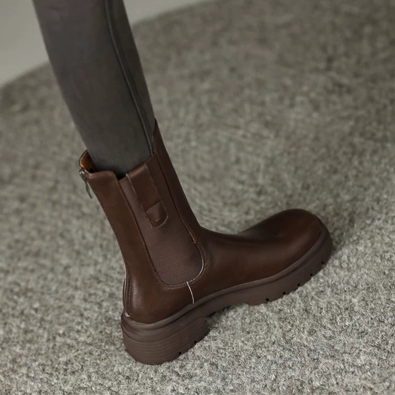 Women's Winter Chunky Sole Round Toe Block Heel British-Style Retro Chelsea Boots for Fall Outfits Streetwear Office and Weekend Everyday Wear Date Night