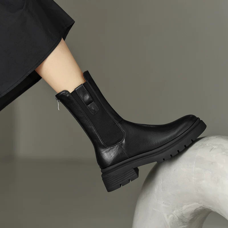Women's Winter Chunky Sole Round Toe Block Heel British-Style Retro Chelsea Boots for Fall Outfits Streetwear Office and Weekend Everyday Wear Date Night