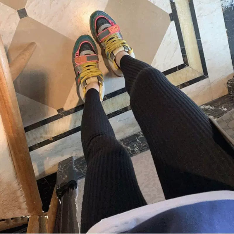 Women's Knit Slim-fit Korean-style Outdoor Casual Leggings Set High-waisted Stretch for Office Outfits Work Everyday Slimming Weekend Wear