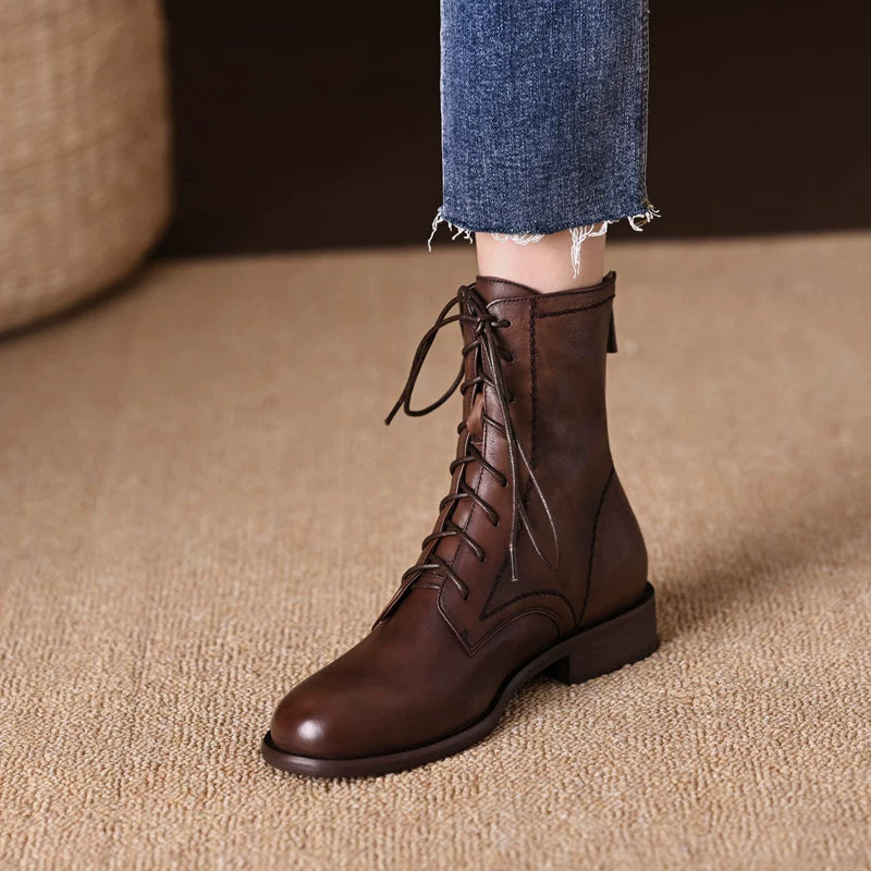 Women's Fall Winter Round Toe Block Heel Low Heel Flat Lace-Up Zip Retro Martin Combat Boots Ankle for Office and Weekend Streetwear Everyday Wear