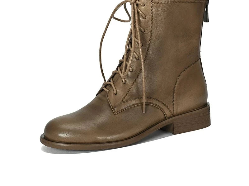 Women's Fall Winter Round Toe Block Heel Low Heel Flat Lace-Up Zip Retro Martin Combat Boots Ankle for Office and Weekend Streetwear Everyday Wear