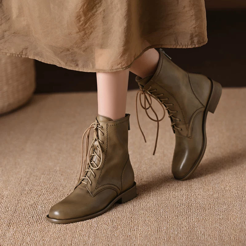 Women's Fall Winter Round Toe Block Heel Low Heel Flat Lace-Up Zip Retro Martin Combat Boots Ankle for Office and Weekend Streetwear Everyday Wear