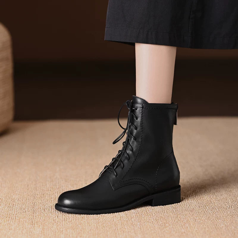 Women's Fall Winter Round Toe Block Heel Low Heel Flat Lace-Up Zip Retro Martin Combat Boots Ankle for Office and Weekend Streetwear Everyday Wear