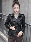 Women's Fall Winter Lapel Double-Breasted Office Leather Cropped Workwear Jacket Casual Coat for Cold Weather Travel Spring Outdoor Holiday