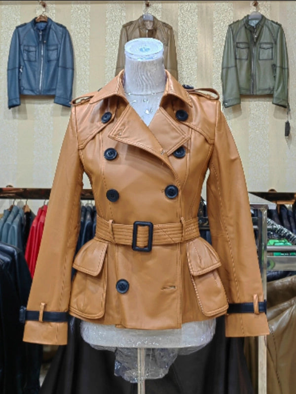 Women's Fall Winter Lapel Double-Breasted Office Leather Cropped Workwear Jacket Casual Coat for Cold Weather Travel Spring Outdoor Holiday
