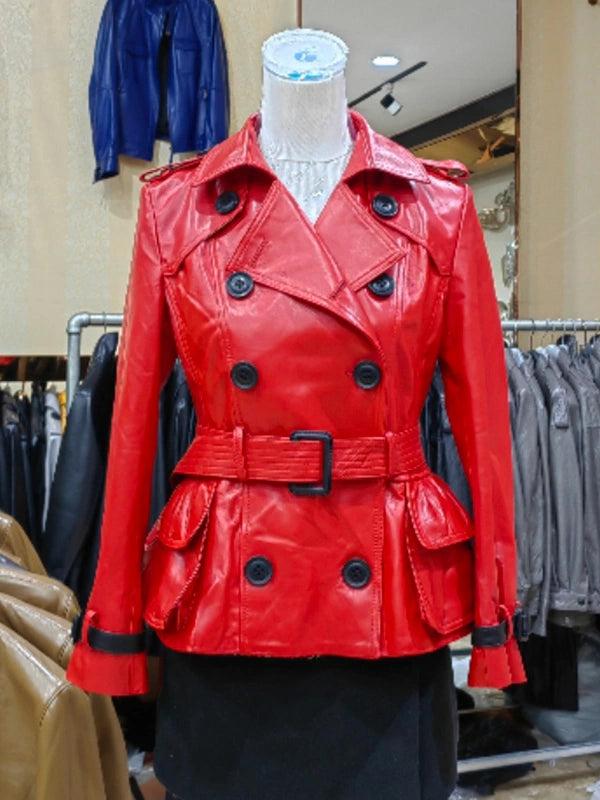 Women's Fall Winter Lapel Double-Breasted Office Leather Cropped Workwear Jacket Casual Coat for Cold Weather Travel Spring Outdoor Holiday