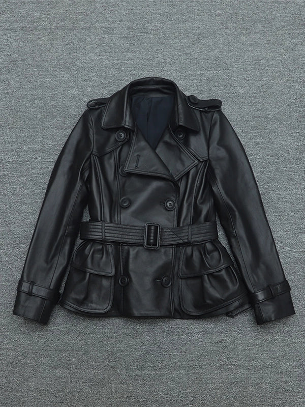 Women's Fall Winter Lapel Double-Breasted Office Leather Cropped Workwear Jacket Casual Coat for Cold Weather Travel Spring Outdoor Holiday