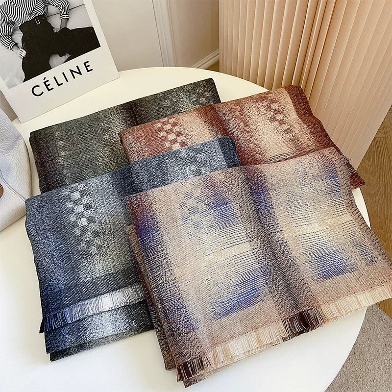 Women's Fall Winter Thickened Fleece-Lined Color-Block Knit Shawl for Office and Travel Evening Gift Holiday Gift