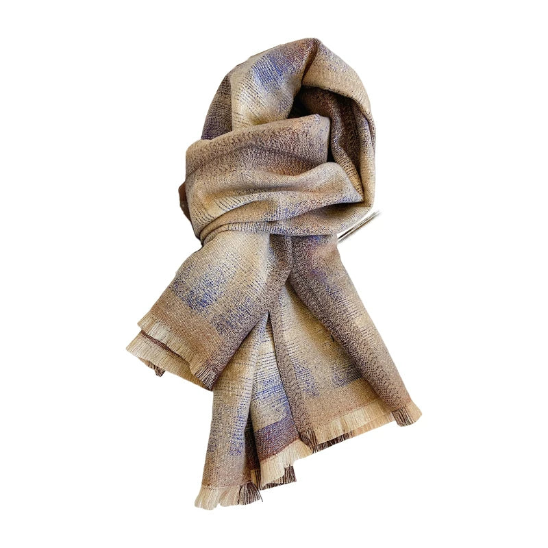 Women's Fall Winter Thickened Fleece-Lined Color-Block Knit Shawl for Office and Travel Evening Gift Holiday Gift