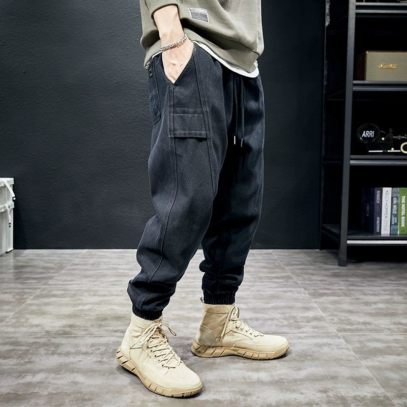 Men's Cargo Pocket Fall Winter Thickened Fleece-Lined Oversized Casual Straight Pants Wide-Leg for Office Outfits Business Work Travel Comfort Weekend
