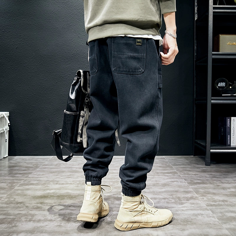 Men's Cargo Pocket Fall Winter Thickened Fleece-Lined Oversized Casual Straight Pants Wide-Leg for Office Outfits Business Work Travel Comfort Weekend