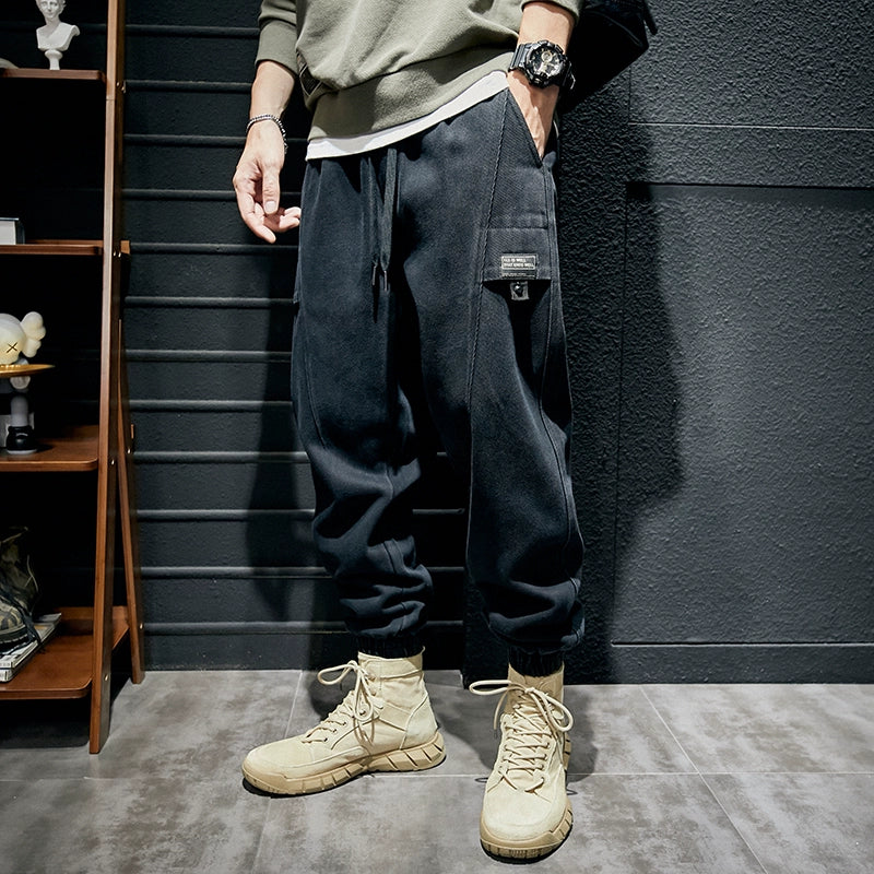 Men's Cargo Pocket Fall Winter Thickened Fleece-Lined Oversized Casual Straight Pants Wide-Leg for Office Outfits Business Work Travel Comfort Weekend