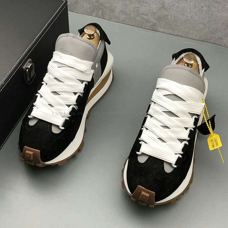 Chunky Sole Leather Dad Sneakers for Men