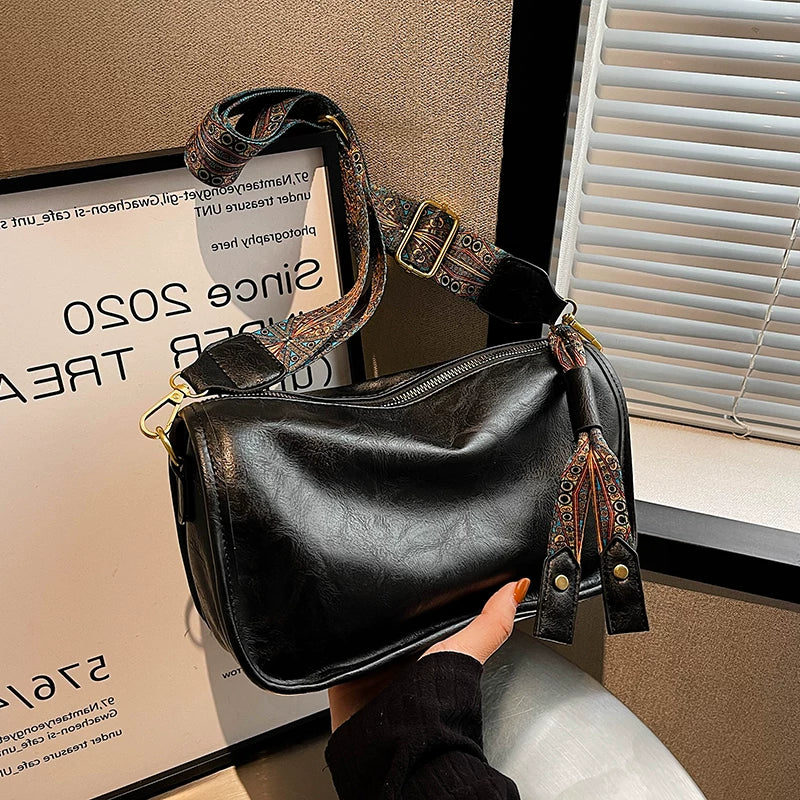 Women's Spring Summer Black Retro Pillow Bag Soft Shoulder Purse Work Travel Everyday Purse