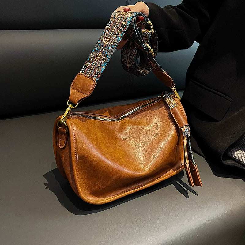 Women's Spring Summer Black Retro Pillow Bag Soft Shoulder Purse Work Travel Everyday Purse