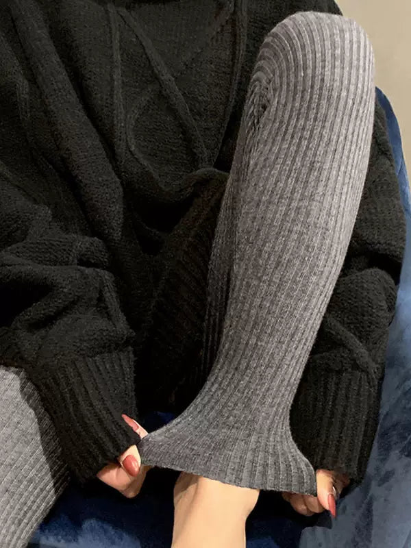 Women's Fall Winter Knit Striped Thickened Fleece-Lined Slim-Fit Outdoor Casual Leggings Set High-Waisted Stretch for Office Outfits Work Everyday Weekend Wear