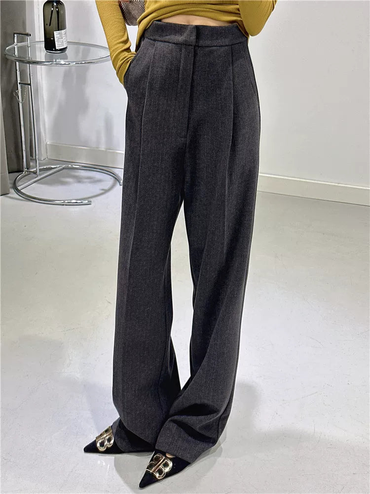 Women's Fall Winter Straight Grey Draped Workwear High-waist Slim-fit Casual Coat for Cold Weather Travel Office Slimming Spring Holiday