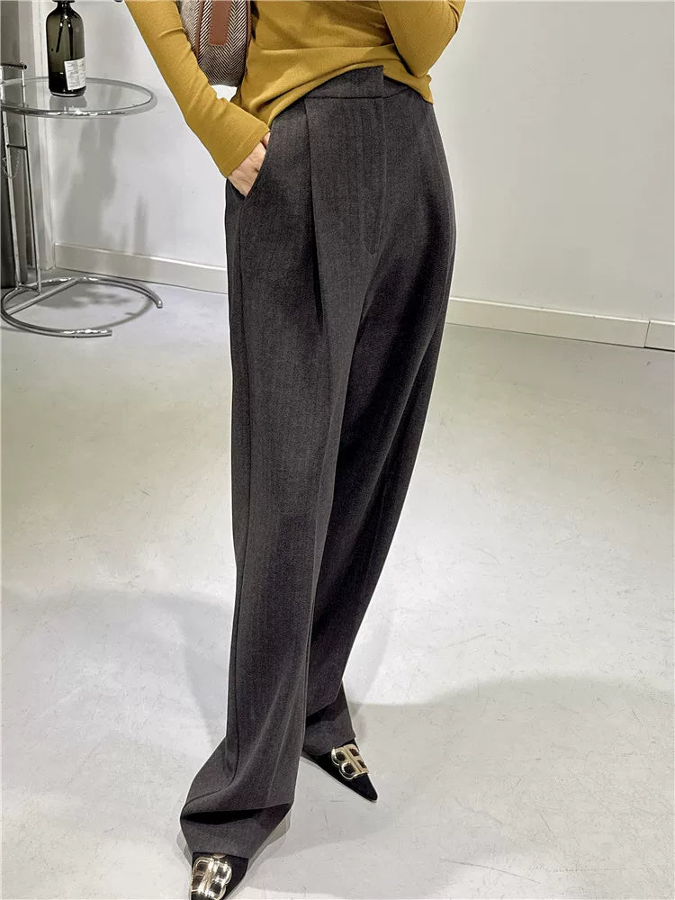 Women's Fall Winter Straight Grey Draped Workwear High-waist Slim-fit Casual Coat for Cold Weather Travel Office Slimming Spring Holiday