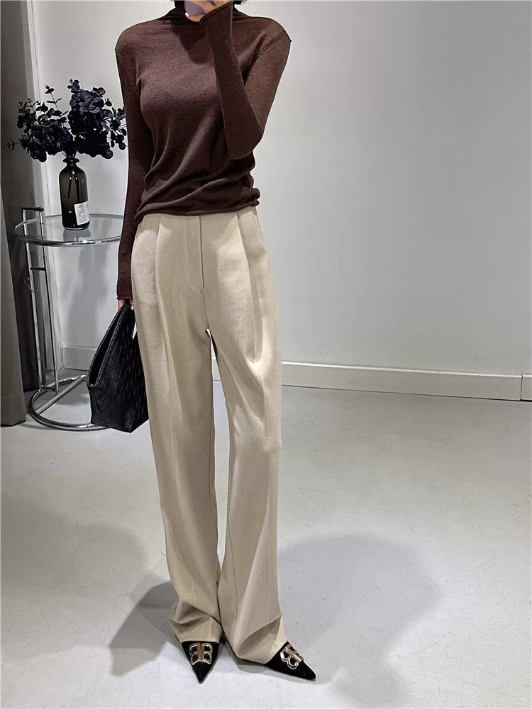 Women's Fall Winter Straight Grey Draped Workwear High-waist Slim-fit Casual Coat for Cold Weather Travel Office Slimming Spring Holiday