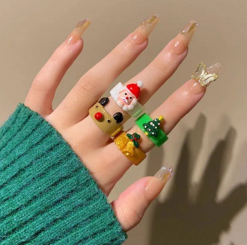 Christmas Ring Set, Santa, Reindeer and Christmas Tree Rings, 6-Piece or 20-Piece Assorted Holiday Party Favor Pack, Stocking Stuffers and Gift Exchange Present