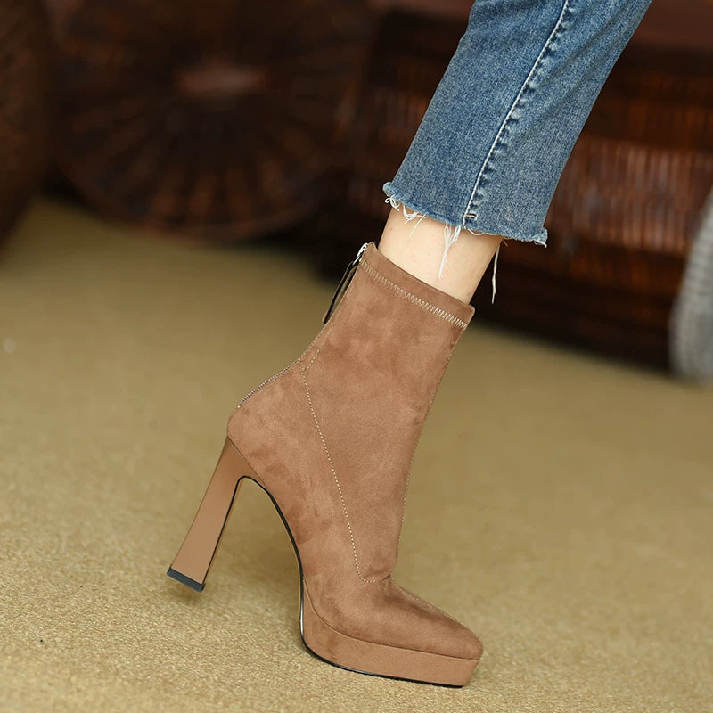 Women's Fall Winter Platform Block Heel High Heel Ankle Boots for Office and Weekend Streetwear Everyday Wear Date Night Wedding Guest