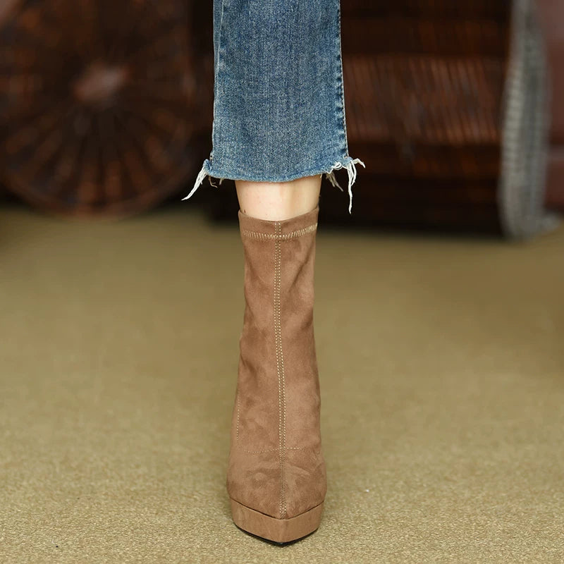Women's Fall Winter Platform Block Heel High Heel Ankle Boots for Office and Weekend Streetwear Everyday Wear Date Night Wedding Guest