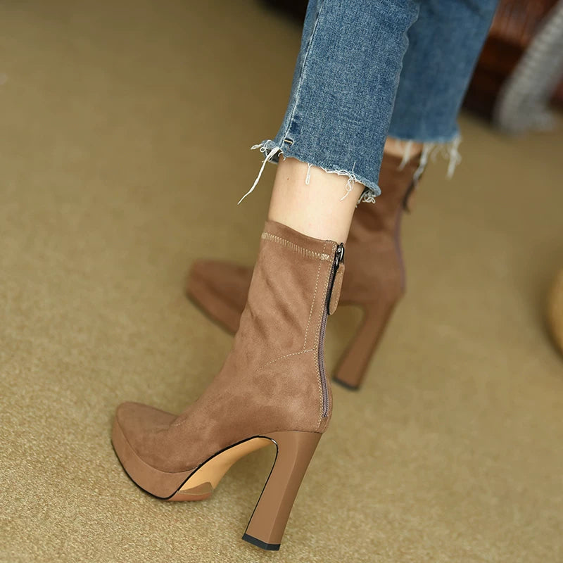 Women's Fall Winter Platform Block Heel High Heel Ankle Boots for Office and Weekend Streetwear Everyday Wear Date Night Wedding Guest