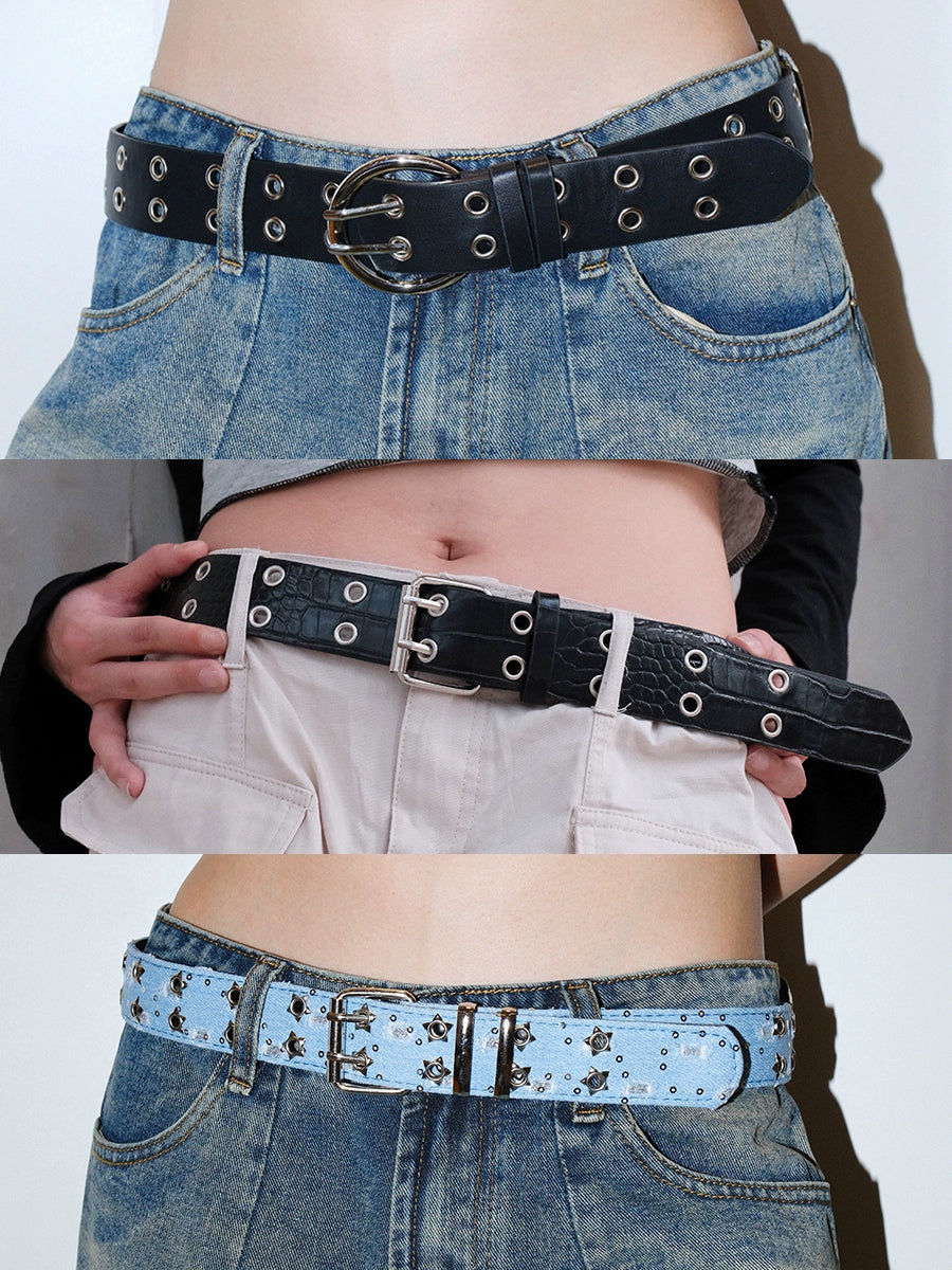 Women's Punk Star Studded Metal No-hole Belt Retro Everyday Jeans for Date Night Gift Party Designer Office Vacation
