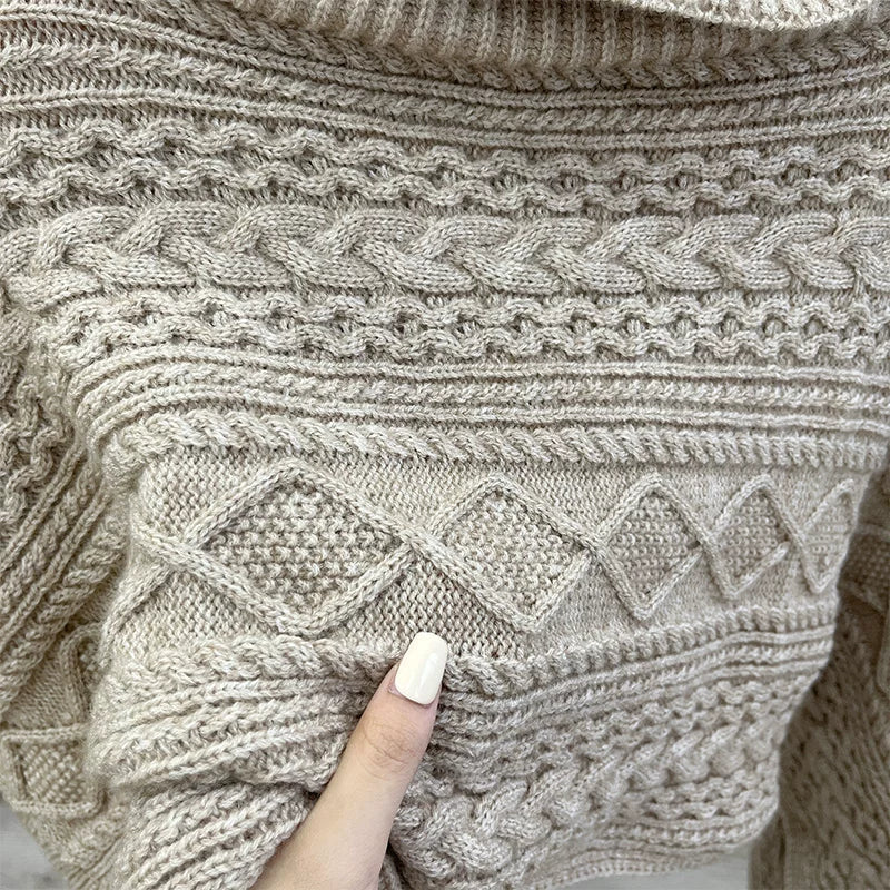 Women's Turtleneck Fall Winter Fleece-Lined Asymmetric Knit Shawl for Office and Travel Evening Gift Holiday Gift