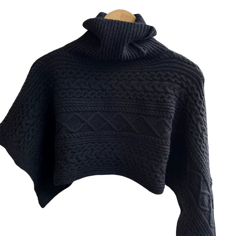 Women's Turtleneck Fall Winter Fleece-Lined Asymmetric Knit Shawl for Office and Travel Evening Gift Holiday Gift
