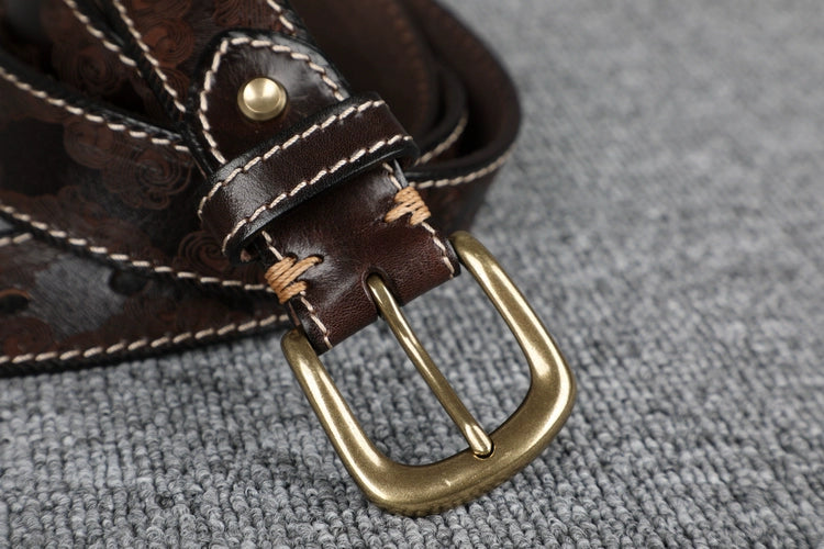 Women's Embossed Handcrafted Unisex Cargo Pocket Leather Retro Waist Belt for Date Night Gift Party Designer Office Everyday