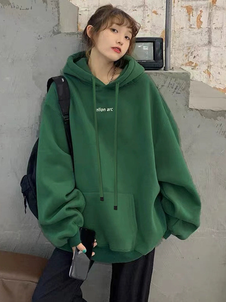 Women's Fall Winter Longline Thickened Fleece-Lined Plus Size Oversized Midi Hoodie Sweatshirt for Casual Streetwear Travel and Weekend
