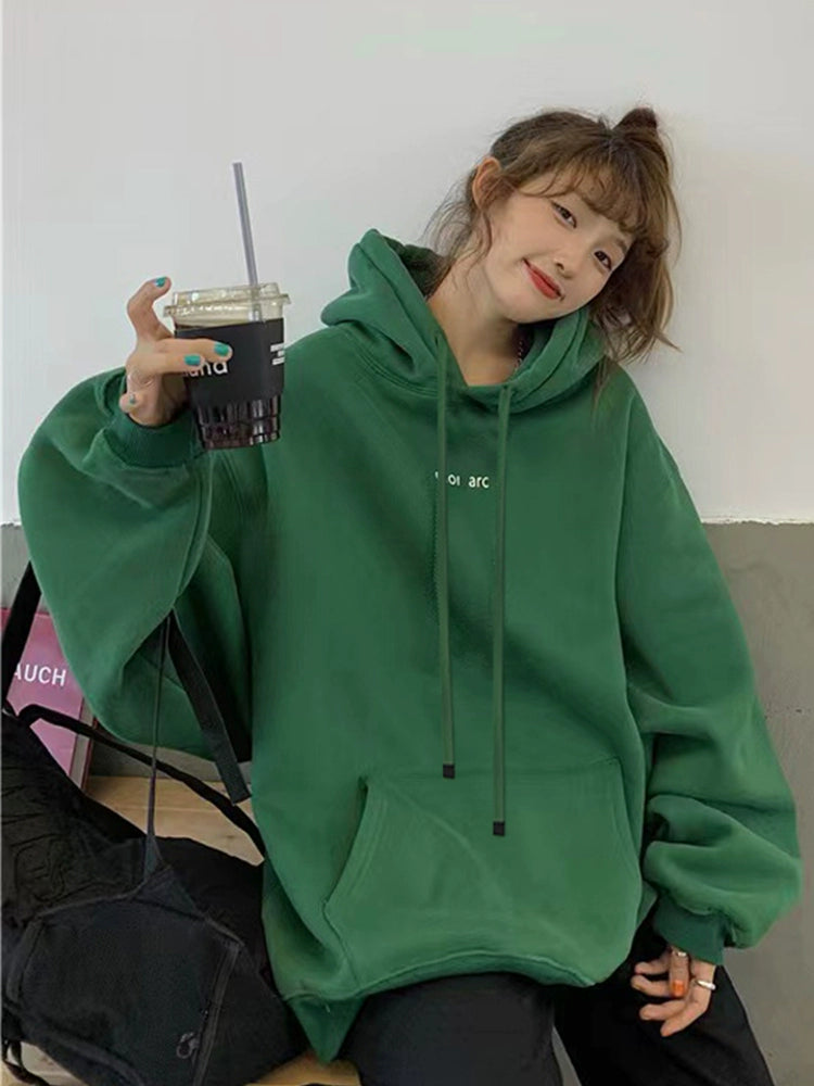 Women's Fall Winter Longline Thickened Fleece-Lined Plus Size Oversized Midi Hoodie Sweatshirt for Casual Streetwear Travel and Weekend
