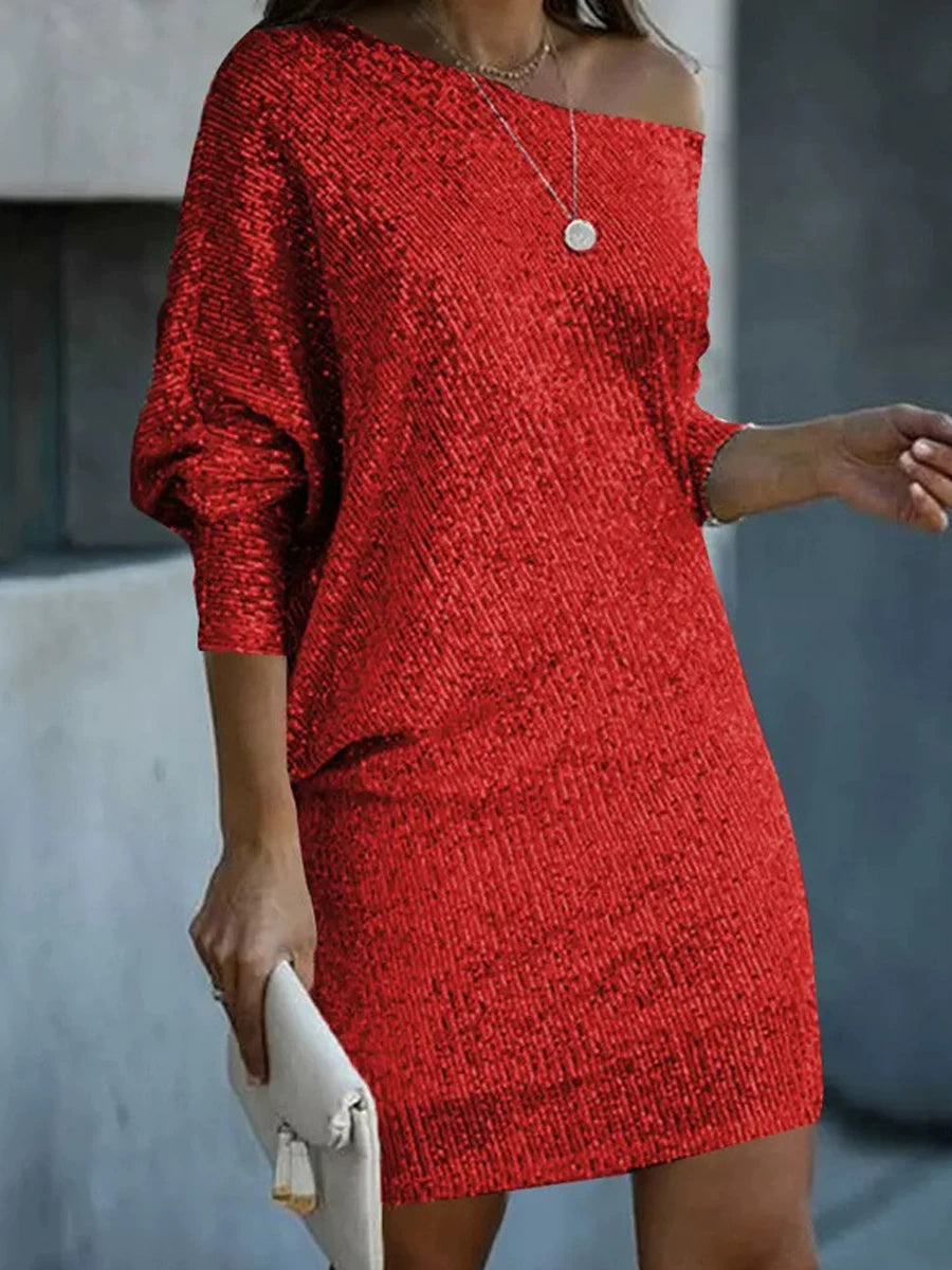 Women's Glitter Bodycon Off-shoulder Slimming Evening Dress Formal Midi Dress Party Dress Formal Party Wedding Guest Dress