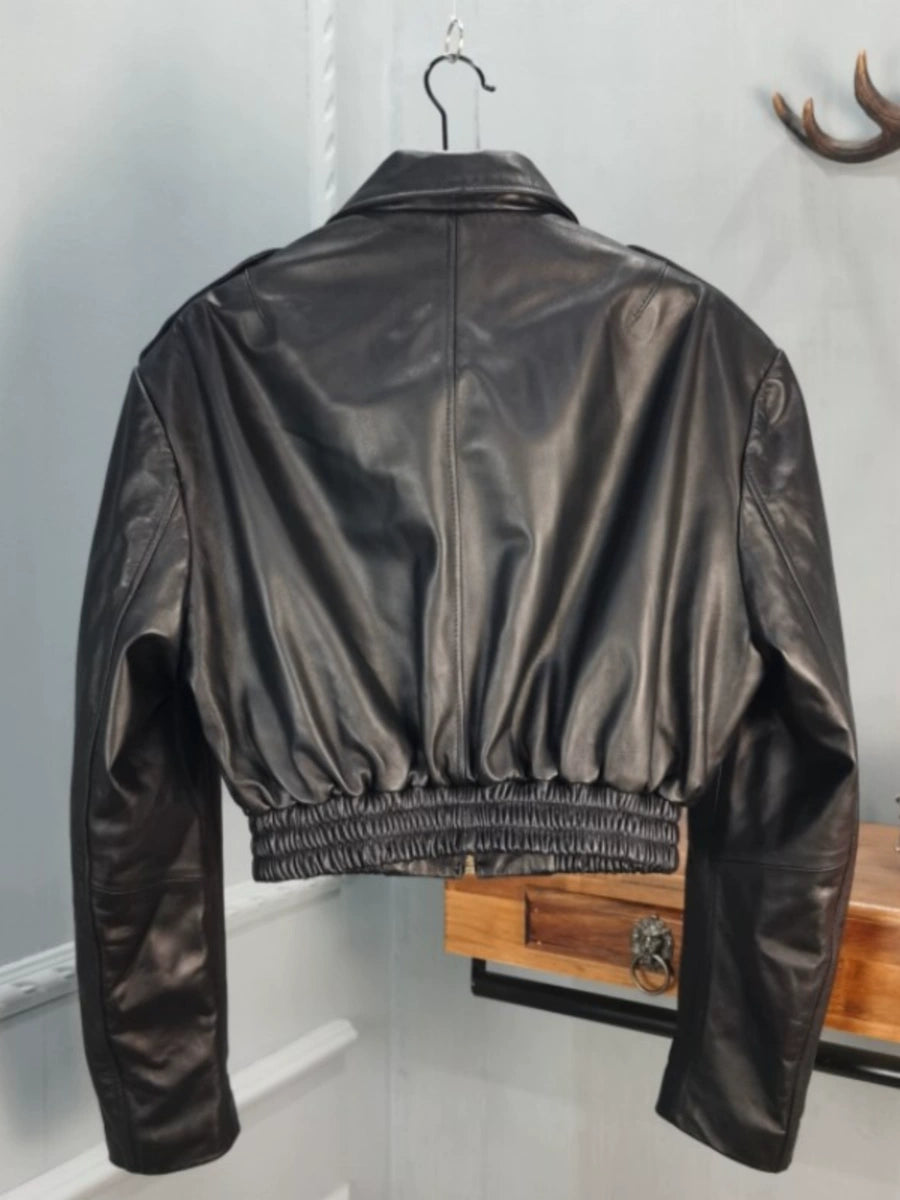 Women's Fall Winter Leather Long Sleeve Cropped Retro Jacket Casual Coat for Cold Weather Travel Spring Outdoor Holiday